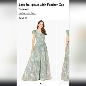 Lara New York Lace Ballgown with Feather Cap Sleeves